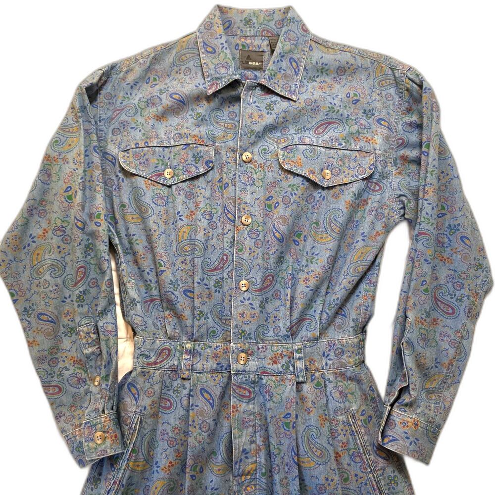 Vintage 90's Liz Claiborne Liz wear Denim Paisley Shirt Dress- small
